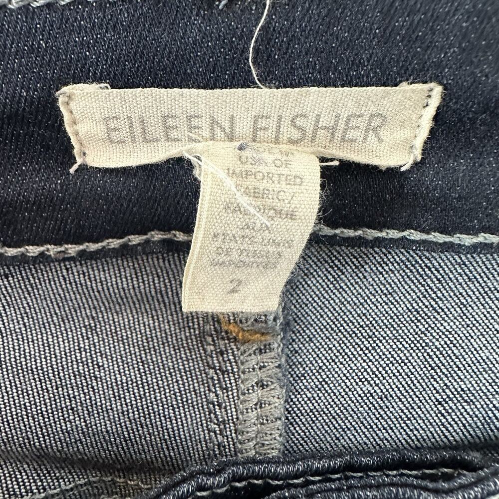 Eileen Fisher Jeans Womens 2 Dark Wash Straight Stretch Frayed hem Midrise‎ - Picture 7 of 14